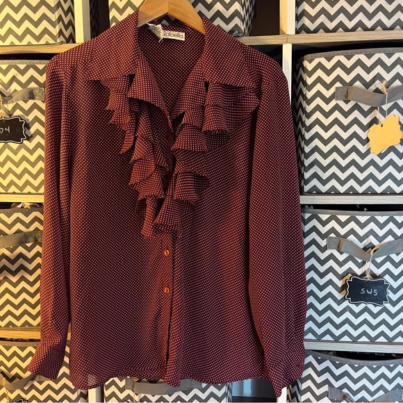 Rafaella Tops - Rafaella Red Ruffled Button Down Blouse